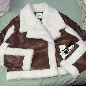 BNWT Moto jacket, relaxed fit, PU shearing trim